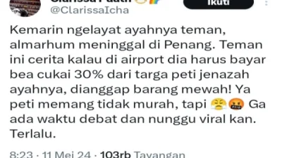 Viral di Medsos Tarif Bea Masuk 30 Persen Terhadap Peti Jenazah dari Luar Negeri