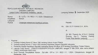 Terlapor Kasus Dugaan Penggelapan Ganti Rugi Jalan Tol Mangkir Dari Panggilan Polda Lampung